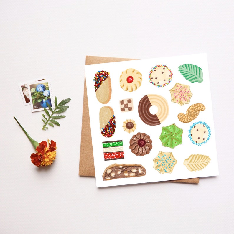 Carta biscotti italiani, illustrazione dessert, pasticceria, cottura italiana, regali, arte, biscotti, grazie, carta per mamma, carta per nonna, nonna immagine 1