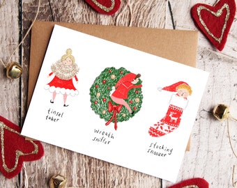 Ensemble d’elfes mignons, cartes de Noël, ensemble de 3, joyeux Noël, carte d’elfe, cadeau du Père Noël, illustration de drôles d’elfes, art de Noël