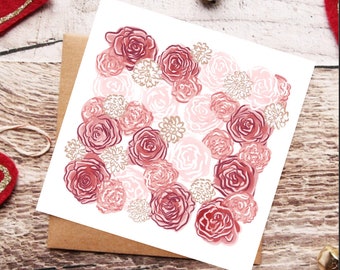 Bunch of Roses, Valentine's Flowers Card, Happy Valentine's Day, Floral Bouquet, Floral Art, Love Note Card, For Her, For Him, I Love You