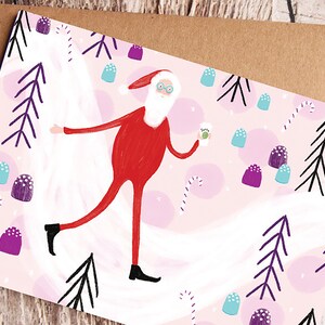 Santa Walking Through Gumdrop Forest with Latte, Merry Christmas Card, Cute Santa, Starbucks Christmas Card, Happy Holidays Coffee Lover image 2