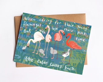 Flamingo Mothers Card, Postpartum Encouragement Card, Support for Moms and Dads, Flamingo Pink