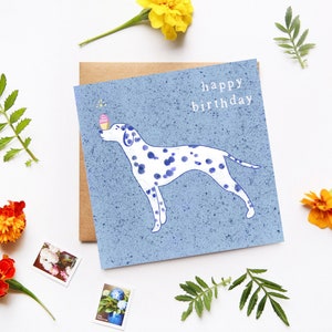 Hund mit einem Cupcake, alles Gute zum Geburtstag Karte, Hund Illustration Kunst, Hund Geburtstag Portrait, Hund Liebhaber Geburtstag, dalmatinischen Grußkarte