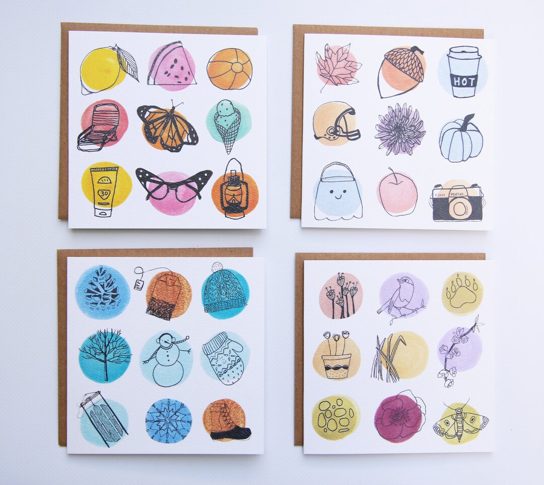 Seasonal Design Greeting Card Set, Seasonal Illustrations, Autumn ...