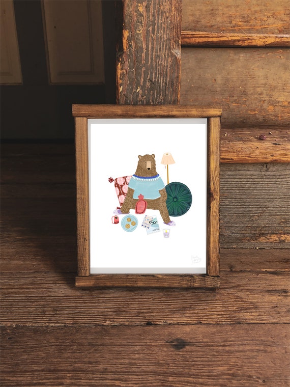 Self Care Print, Be Well, Cute Animal Print, College Student Gift, Treat Yourself, Bear Illustration, Wall Art Decor, Folk Art Print
