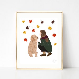 Autumnal Print, Dog Illustration, Folk Art Print, Art Gift, Animal Illustration, Wall Art Decor