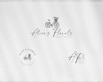 Vintage Bicycle Lifestyle Logo Travel Blog Blog Branding Kit Travel Photography Premade Hand drawn Logo Design Boutique Shop Boho Logo