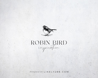 Robin Bird Logo with Bird Nest in Signature Hand drawn Style for Photography, Boutique Shop, Lifestyle Blog, or other Creative Business