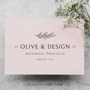 Delicate Olive Twig Branch Hand getekend Logo voor Beauty Cosmetics, Organic Nutrition, Lifestyle Blog, Small Business in Minimal Boho Style