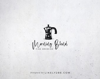 Vintage Coffee Maker Barista Hand drawn Logo for Café Shop, Lifestyle Blog, Artisan Small Business in Minimal Boho Style