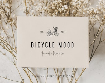 Vintage Floral Bicycle Logo in Signature Hand drawn Style for Lifestyle Travel Blog, Florist, Boutique Shop, Botanical Brand