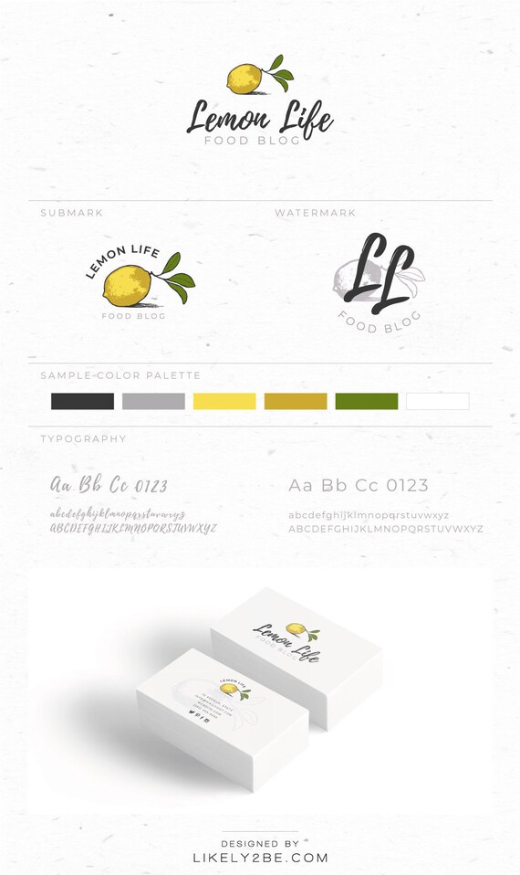 Lemon Citrus Logo Food Blog Lifestyle Blog Premade Hand Drawn Etsy