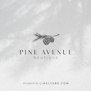 Pinecone Branch Hand drawn Logo for Boutique Shop, Organic Botanicals, Creative Photography, Fashion, Small Business in Minimal Boho Style