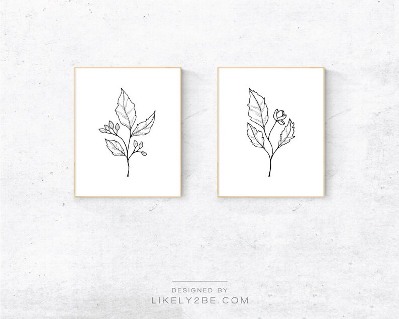 Floral Print Set of 2 Prints Botanical Line Art Printable Wall Etsy