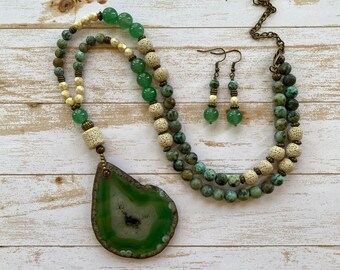 African Turquoise Ocean Jade and Fire Agate Earrings