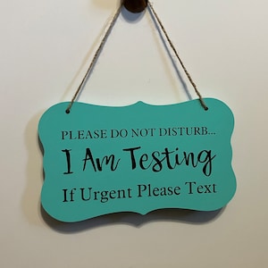 Please do not disturb I am testing If urgent Please text. Wood, Hand Painted, Vinyl Lettering, Door sign. 7.5&quot;x4.5&quot;.