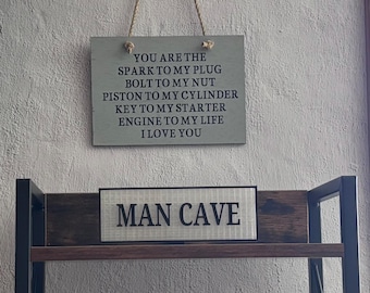 Mechanic Love Sign& Man Cave Decor, Wood Wall Art+ 3D Printed Shelf Sign, Gift for Him Garage workshop Decor.