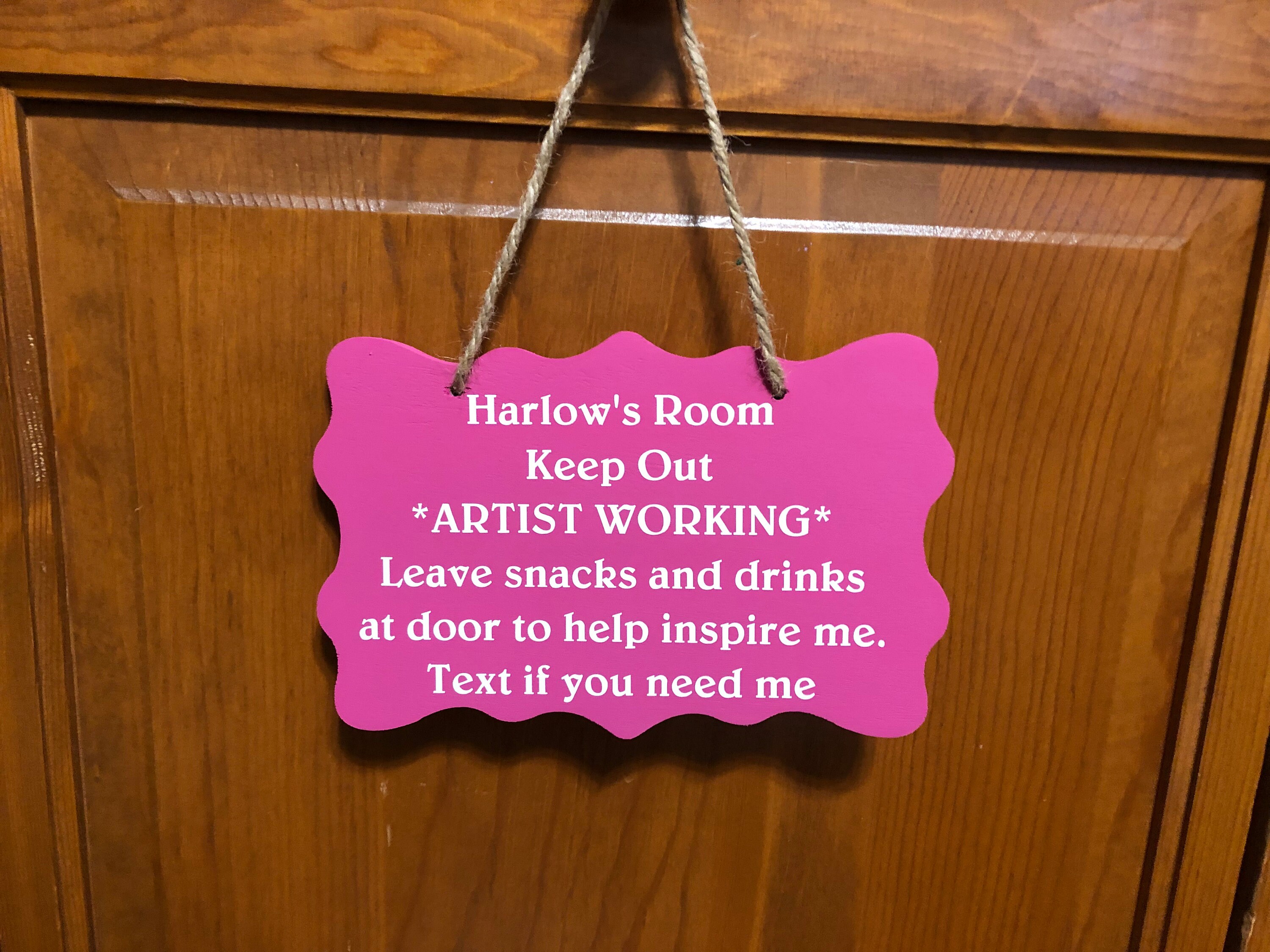 Personalized Door Hanger. Wood, Hand Painted, Vinyl Lettering, Fun Room Door  Hanger. 7.5\, image size:3000x2250
