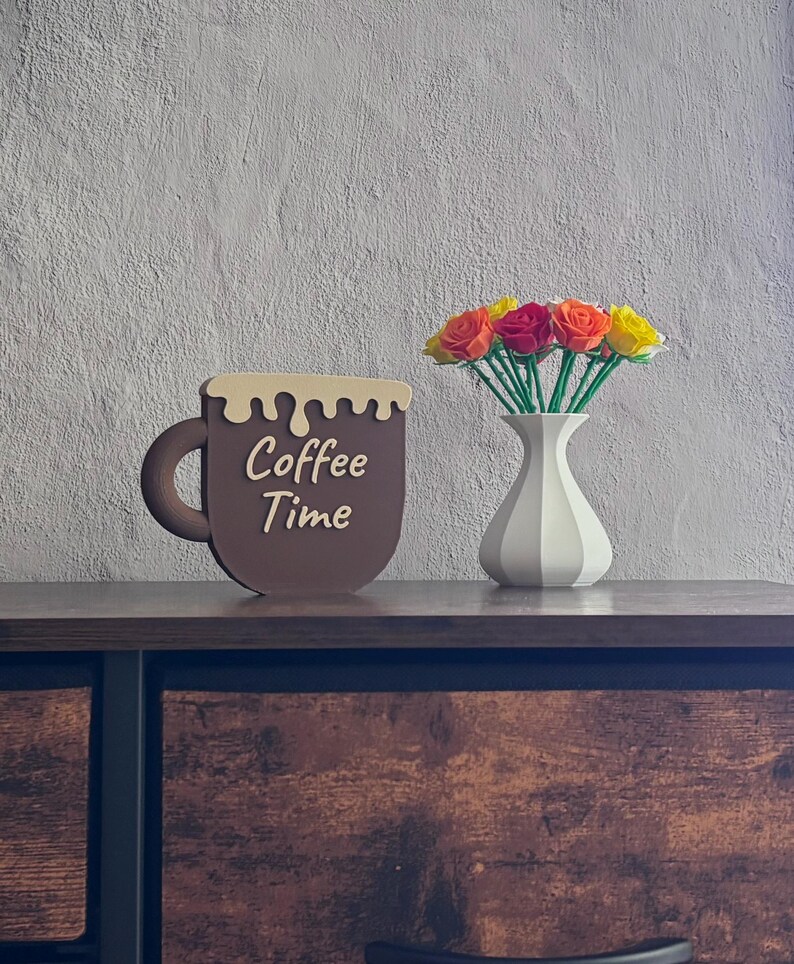 Coffee Time Sign, 3D Printed Coffee Cup Decor, Coffee Bar Sign, Kitchen ...