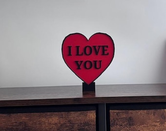 3D Printed Desk or Tabletop Gift. I Love You, Valentines Day, Home Decor, Light Weight. 5.5" x 4.8" x .28".