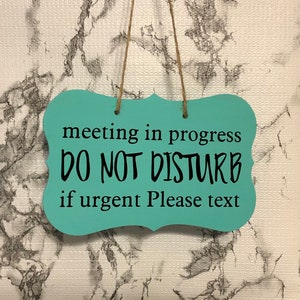 meeting in progress do not disturb. Wood, Hand Painted, Vinyl Lettering. Do not disturb sign. 7.5&quot;X5&quot;.