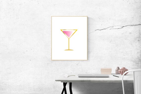 Gold Pink Martini Glass Printable Art Digital Wall Decor Etsy