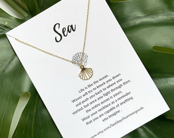 Shell necklace, seashell jewelry, bohemian jewelry, make a wish necklace on a card, mermaid necklace, dainty minimalist necklace