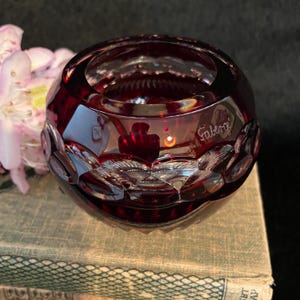 Faberge Nadya Collection Ruby Red Cut Crystal Votive Candle Holder