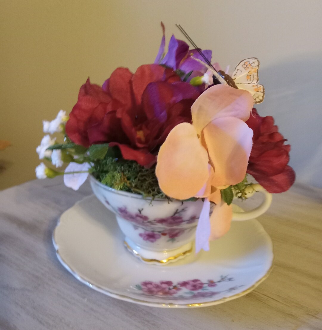 Tea Cup And Saucer Floral Arrangement Etsy