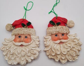 Old World Resin Double Sided Santa Head Ornaments - Vintage