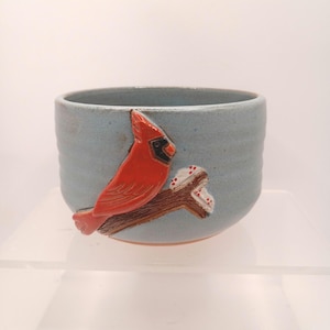 Handpainted Mud Works USA Vintage Pottery Bowl with Cardinal