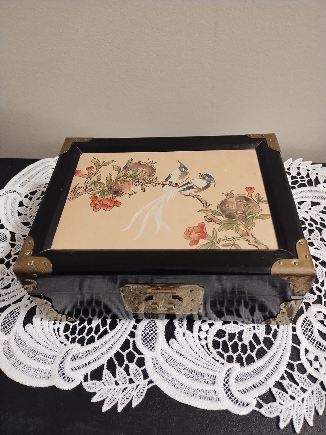 Beautiful Vintage Black Jewelry Box Etsy