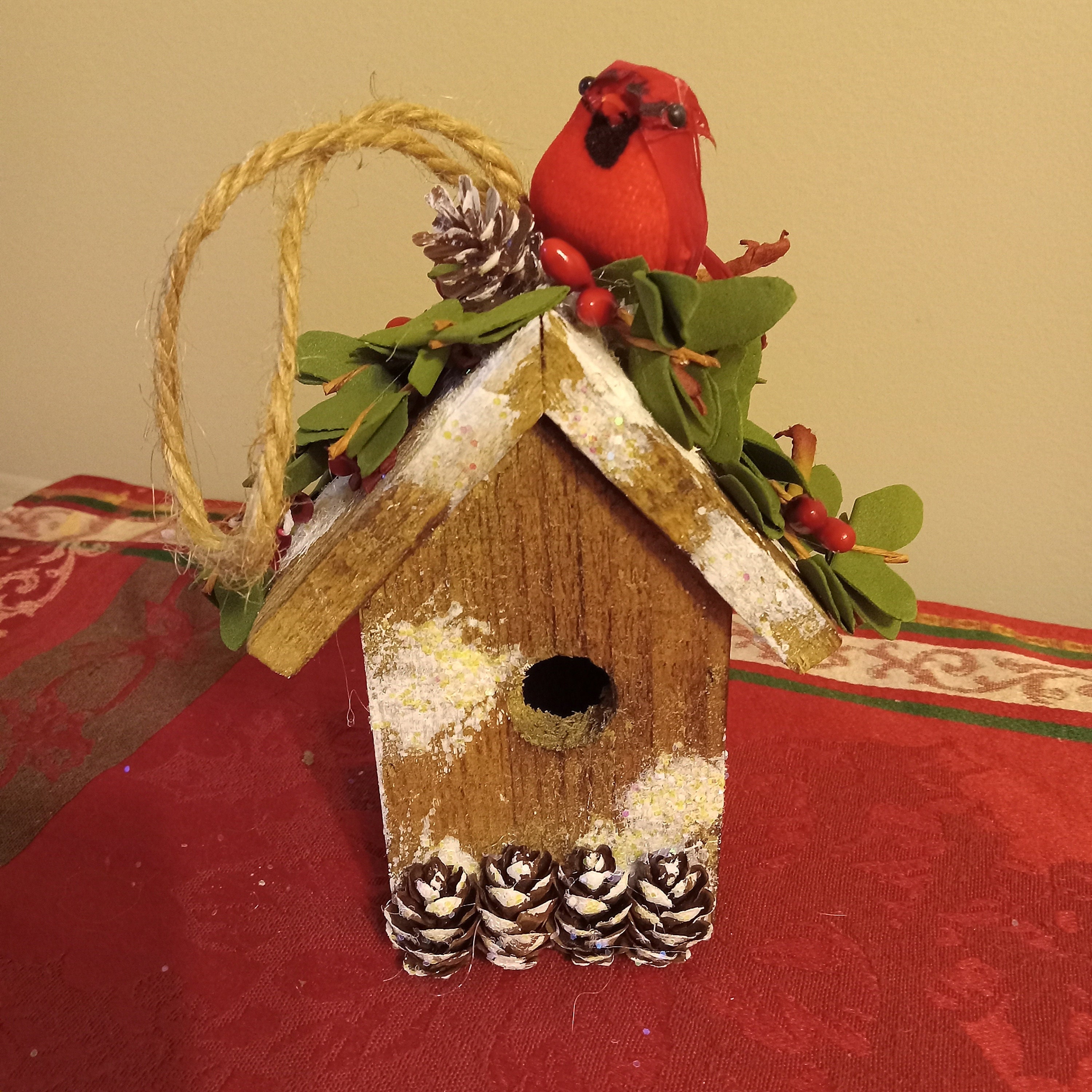 Cardinal Birdhouse Ornament/Table Decor