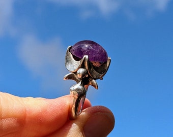 Sterling Silver Amethyst Ring Vintage Brutalist Ring Size 6-6.25