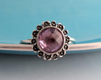 Pandora Sterling Amethyst Ring-Signed Vintage PANDORA Wanda's Garden Retired Design