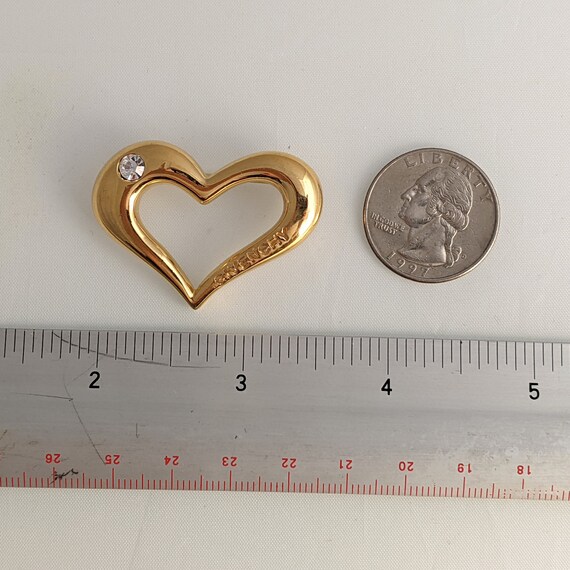Vintage GIVENCHY Gold HEART Brooch SIGHNED Chunky… - image 7