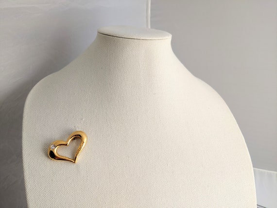 Vintage GIVENCHY Gold HEART Brooch SIGHNED Chunky… - image 3