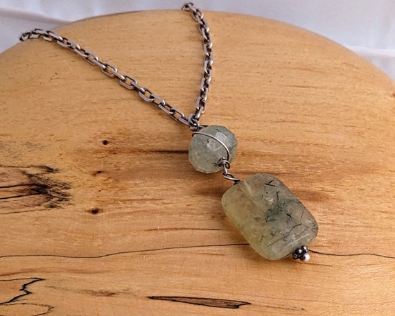 Prehnite Drop Necklace Sterling Rolo Chain Vintag… - image 6