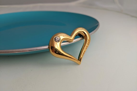 Vintage GIVENCHY Gold HEART Brooch SIGHNED Chunky… - image 8