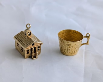 Vintage Gold Charms-, 18K Cup Charm, 14K School House Charm-SOLD