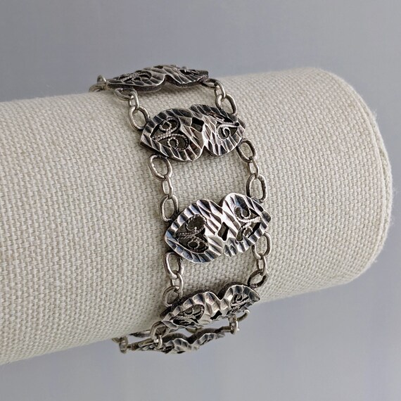 Vintage Sterling Silver Heart Link Bracelet: Chun… - image 3