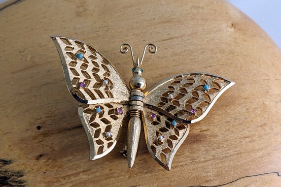 CORO Articulated Butterfly Brooch Vintage 1960s C… - image 3
