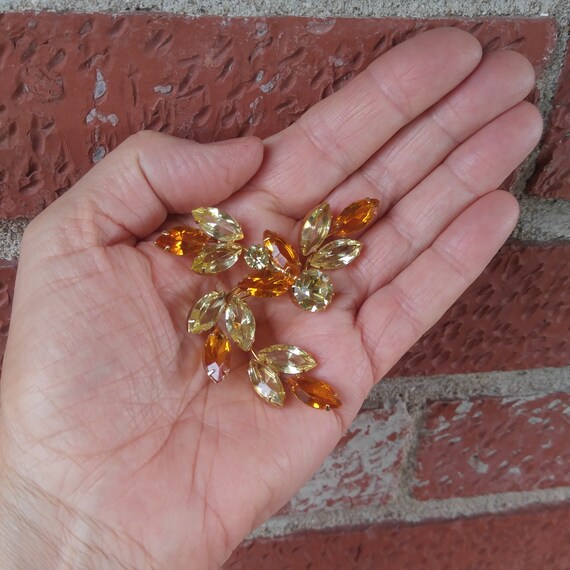 AMBER & YELLOW Rhinestone SPRAY Brooch Vintage Go… - image 9