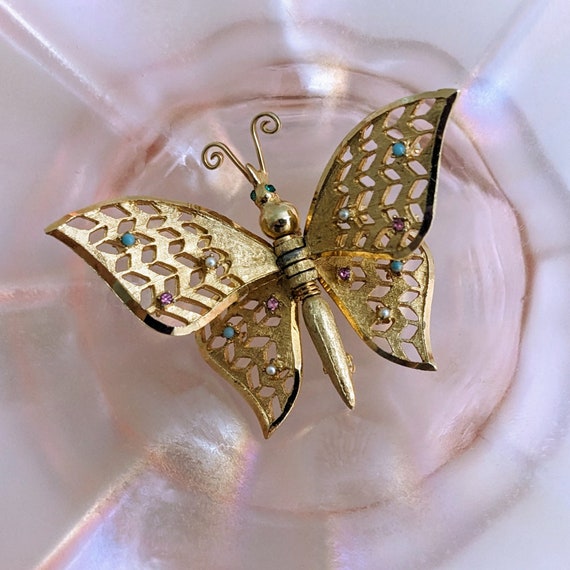 CORO Articulated Butterfly Brooch Vintage 1960s C… - image 1