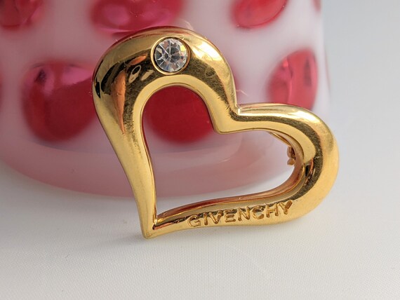 Vintage GIVENCHY Gold HEART Brooch SIGHNED Chunky… - image 2