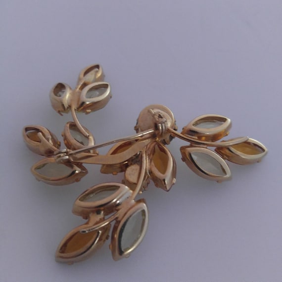 AMBER & YELLOW Rhinestone SPRAY Brooch Vintage Go… - image 5