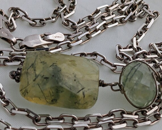 Prehnite Drop Necklace Sterling Rolo Chain Vintag… - image 3
