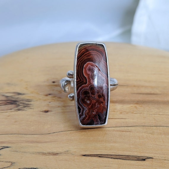 SAJEN Sterling AGATE Ring Vintage Signed Adjustab… - image 3