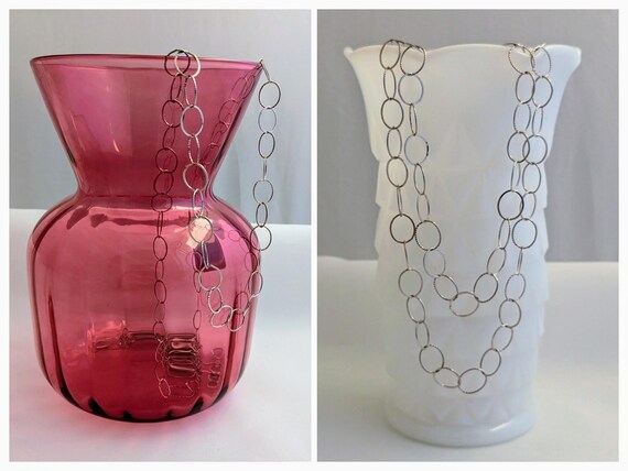 Vintage Sterling Silver Circle Link Chain Necklac… - image 5