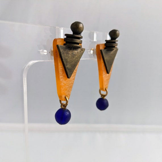 EFFEX Resin Glass Abstract Earrings Vintage 1990s… - image 3