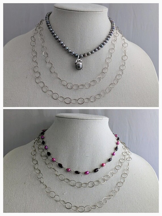 Vintage Sterling Silver Circle Link Chain Necklac… - image 4